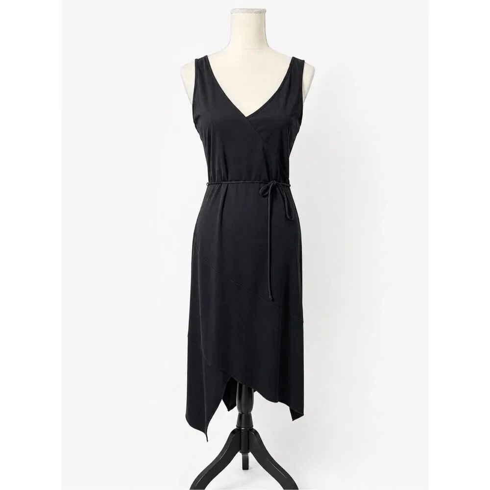 VTG Laundry by Shelli Segal Black Sleeveless Faux Wrap Hankerchief Midi Dress 10